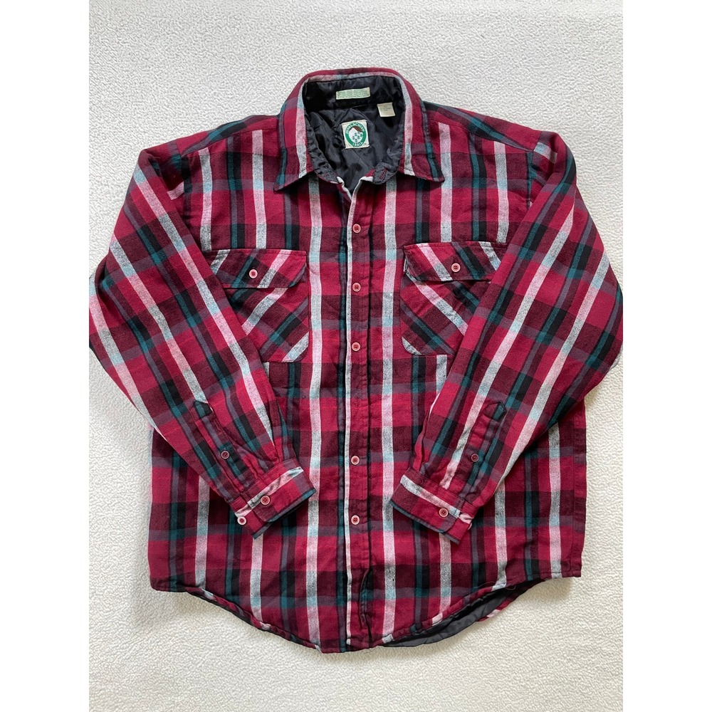 Vintage Appalachian Trail Men Large Shirt Jacket Red Plaid Quilted Lined Shacket